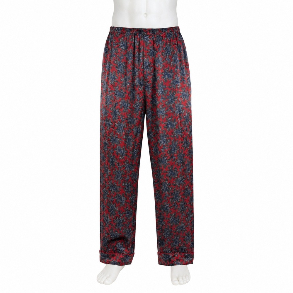 Vintage Soo Silks Medium Pajama Pants 100% Silk Paisley Elastic Waist Red Blue